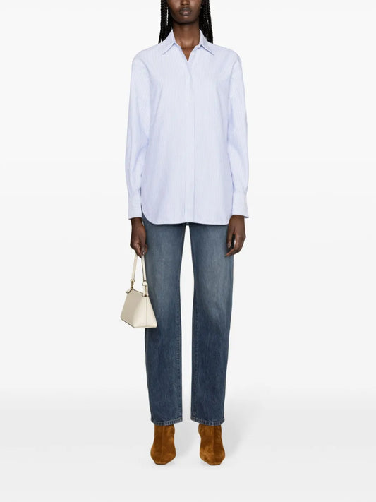 GOLDEN GOOSE CAMICIA OXFORD A RIGHE AZZURRE