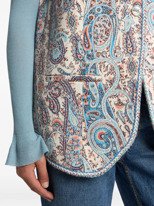 ETRO GILET STAMPA PAISLEY AZZURRO