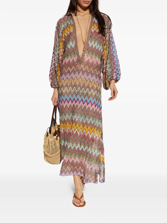 MISSONI ABITO LUNGO MULTICOLOR COLLO A PUNTA