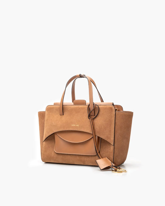 HIDESINS BORSA FLAP M SUEDE COGNAC