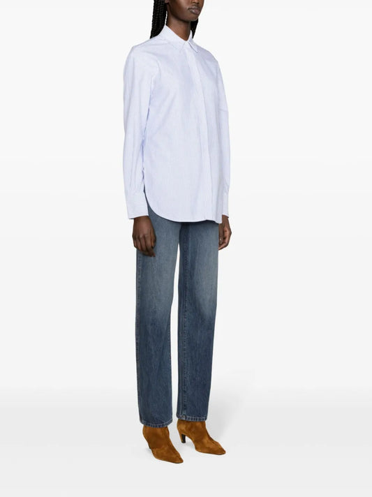 GOLDEN GOOSE CAMICIA OXFORD RIGHE AZZURRE