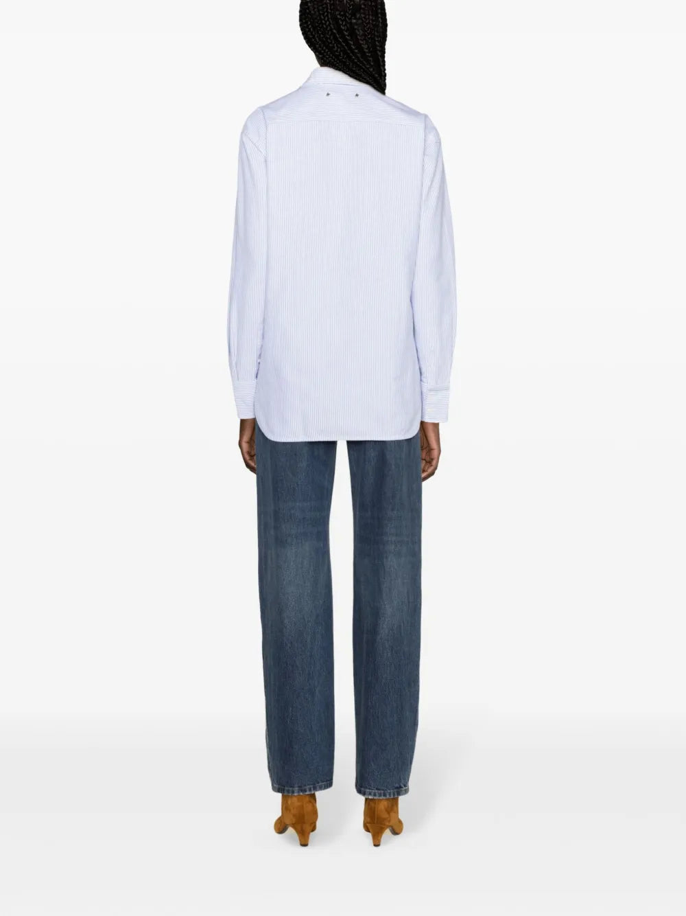 GOLDEN GOOSE CAMICIA OXFORD RIGHE AZZURRE