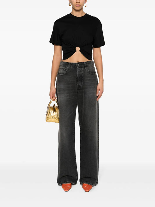 RABANNE T SHIRT CORTA CON ANELLO BLACK