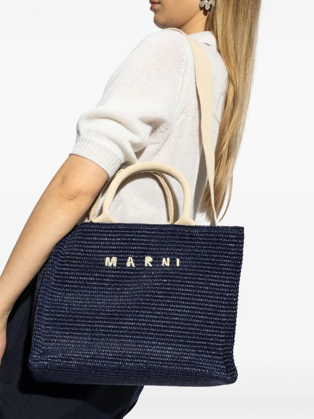 MARNI BORSA TOTE RICAMO BLU