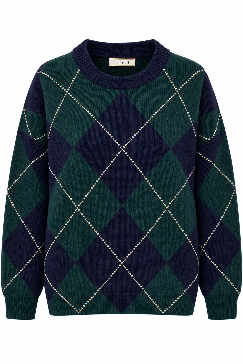 BE YOU MAGLIONE QUADRI BLU VERDE