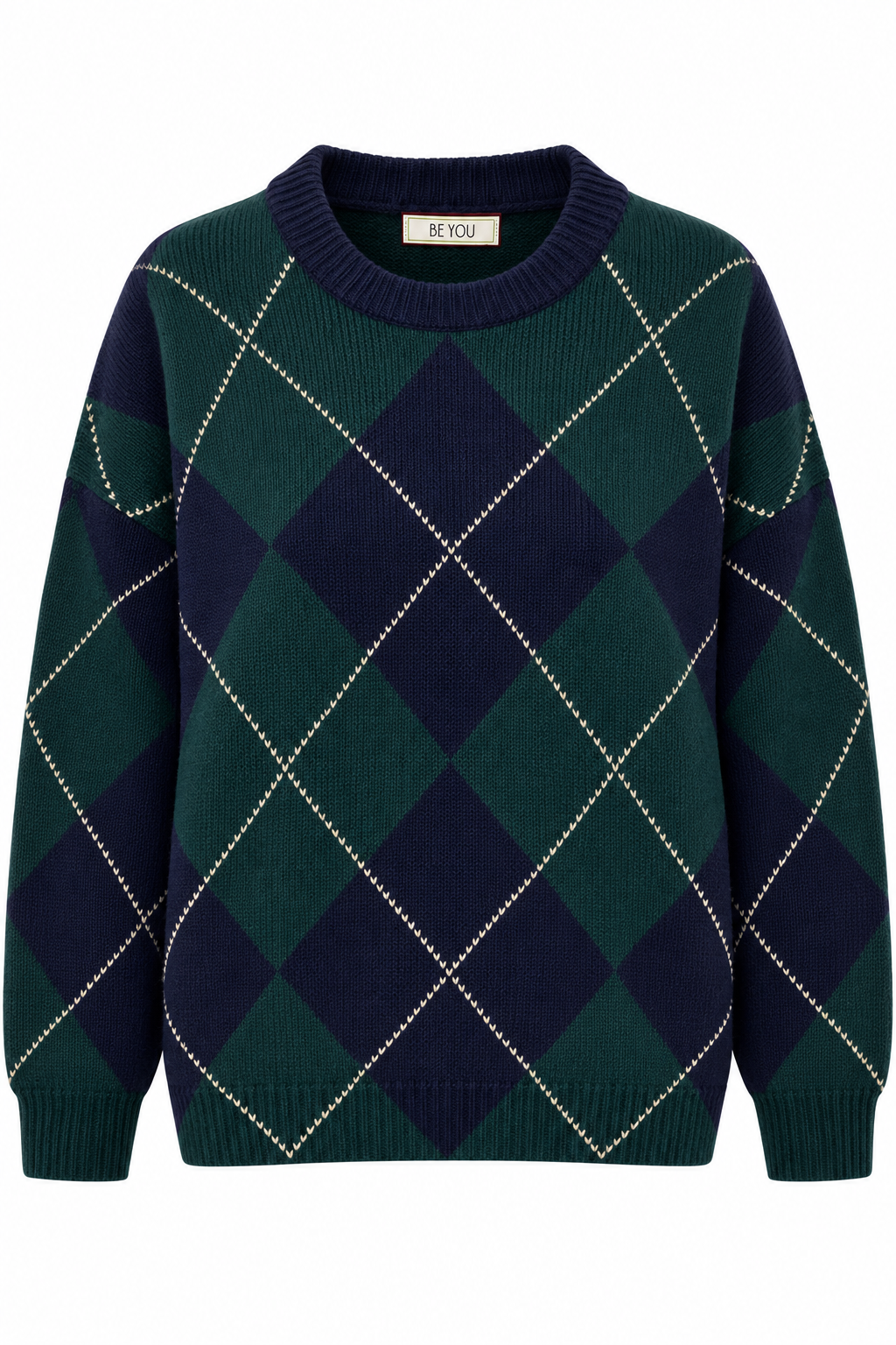 BE YOU MAGLIONE QUADRI BLU VERDE