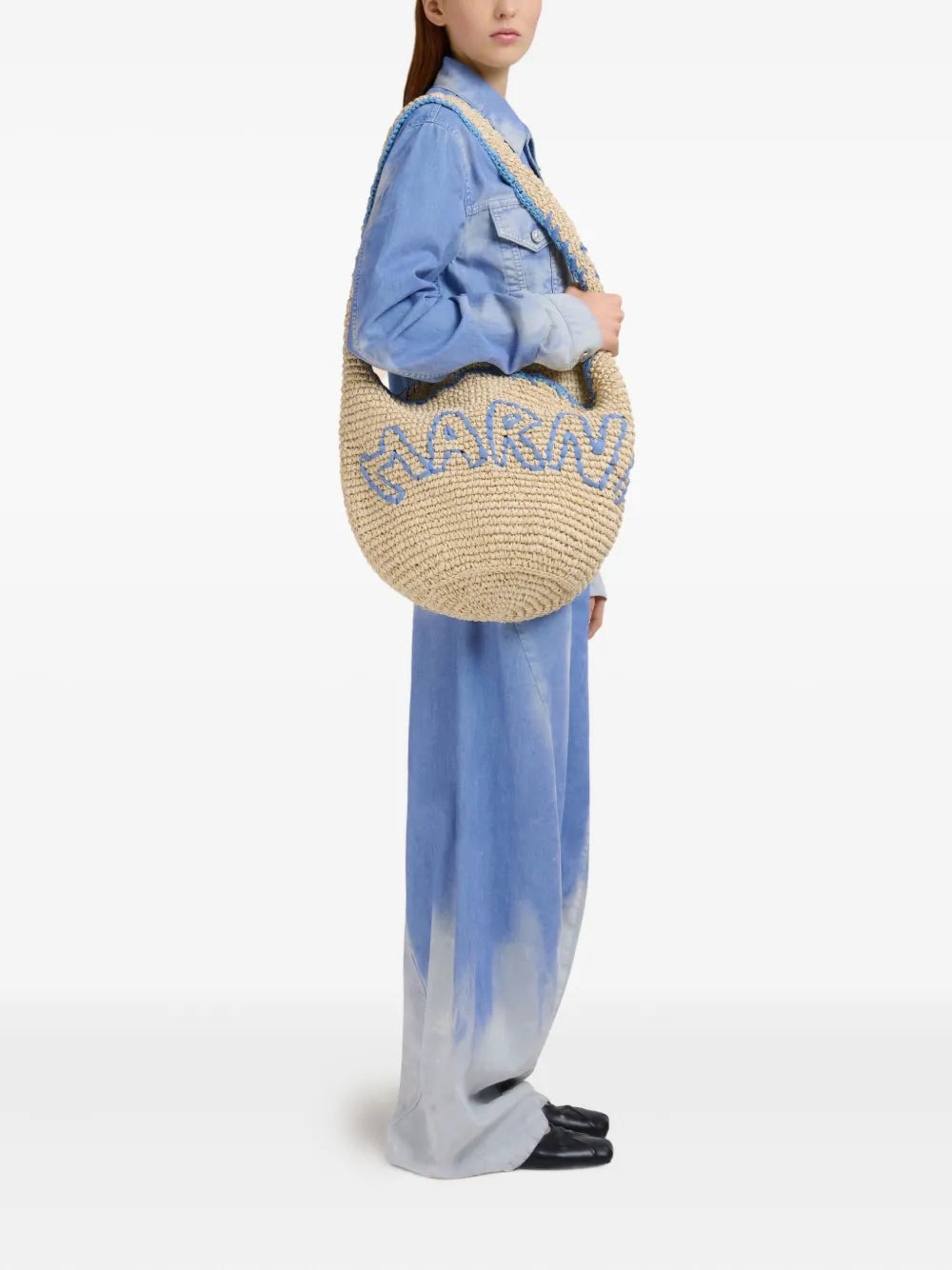 MARNI BORSA NASSA SMALL LOGO AZZURRO