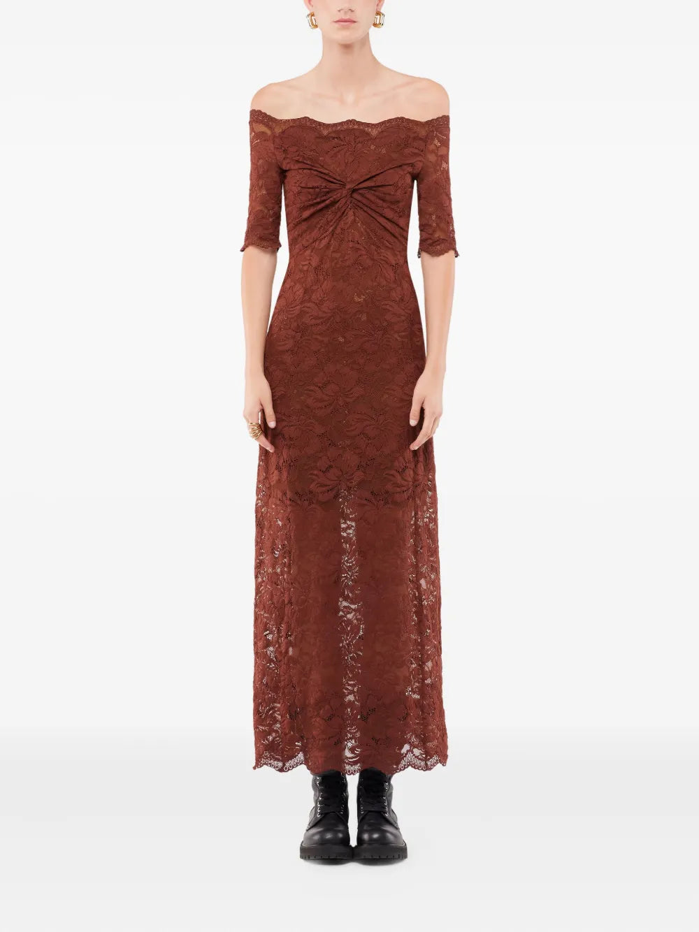 RABANNE ABITO MIDI PIZZO CINNAMON