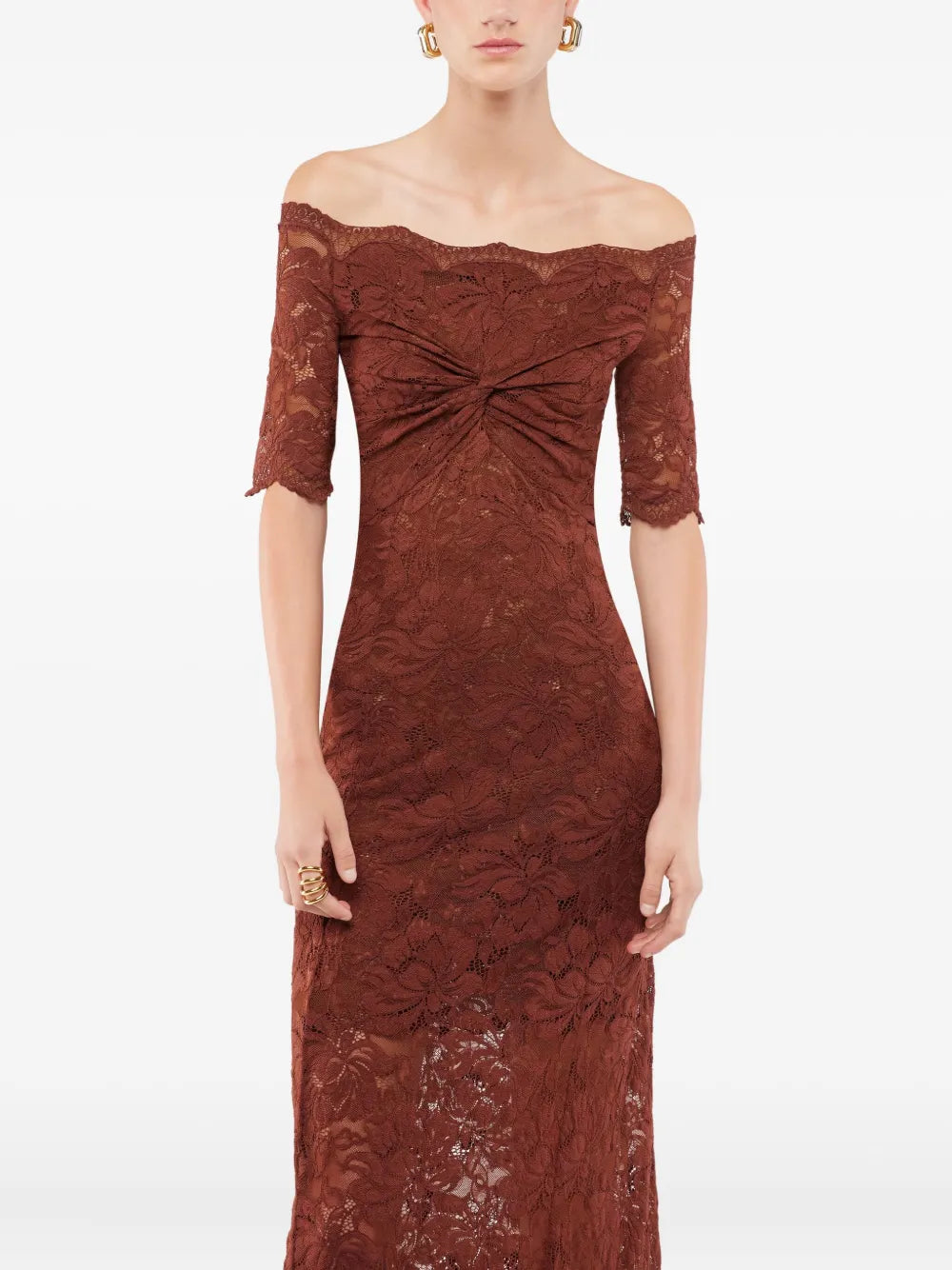 RABANNE ABITO MIDI PIZZO CINNAMON