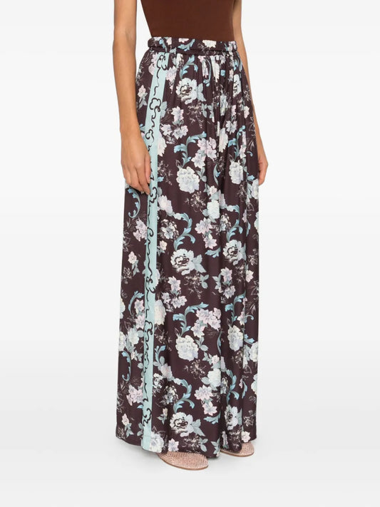 FORTE FORTE PANTALONI FIORI CHOCOLAT