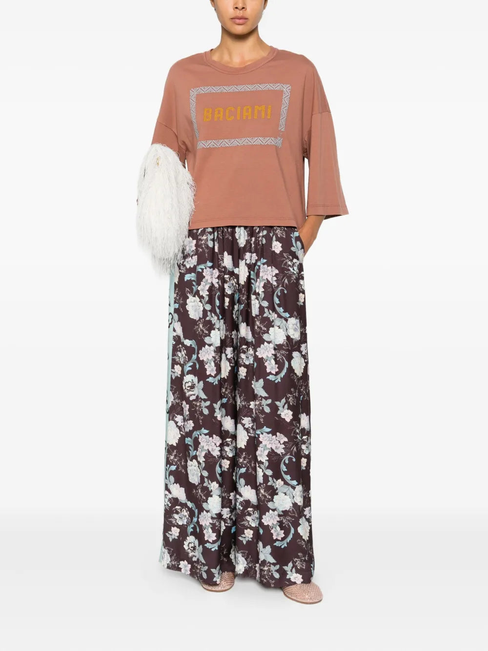 FORTE FORTE PANTALONI FIORI CHOCOLAT