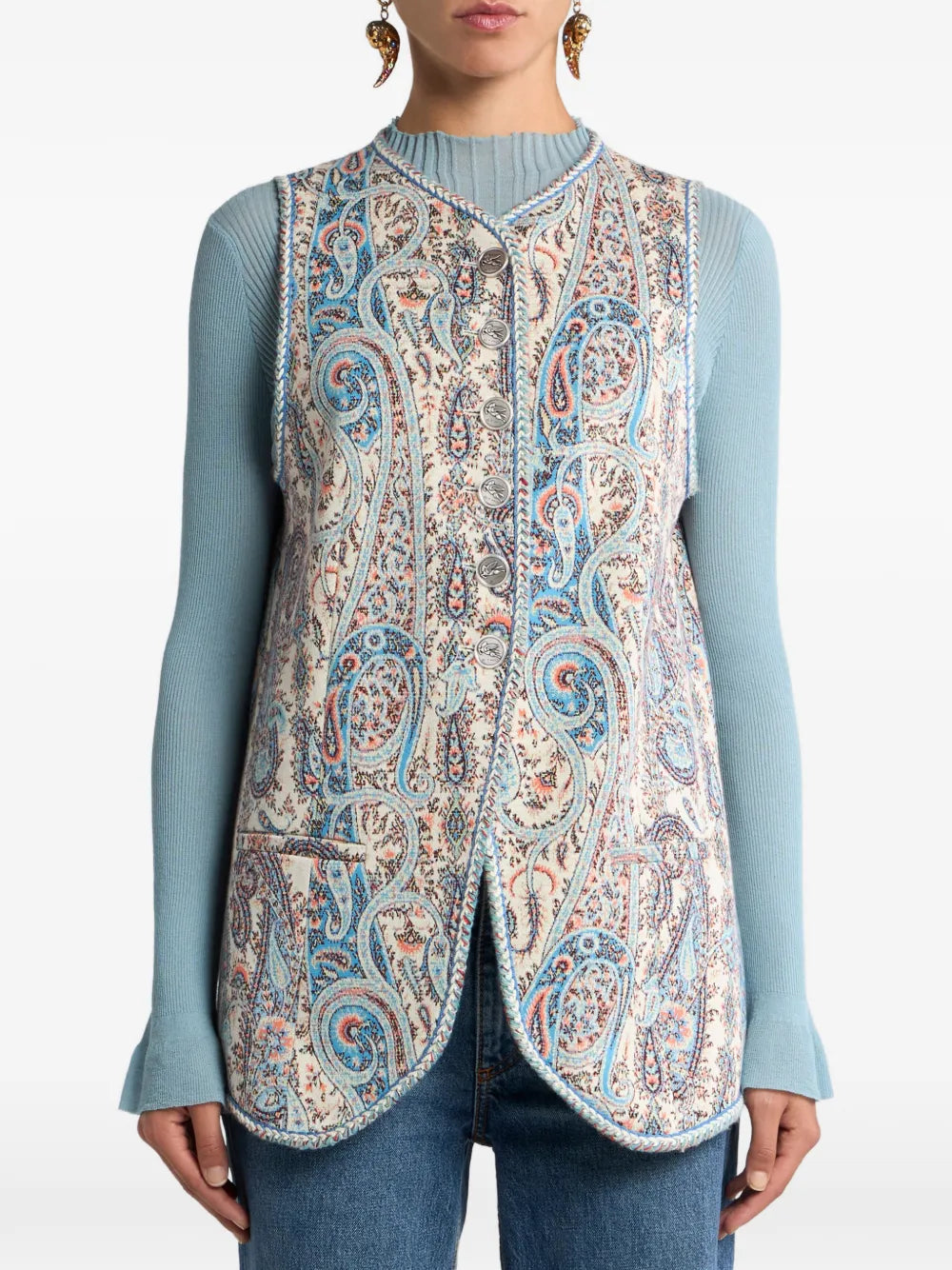 ETRO GILET PAISLEY AZZURRO