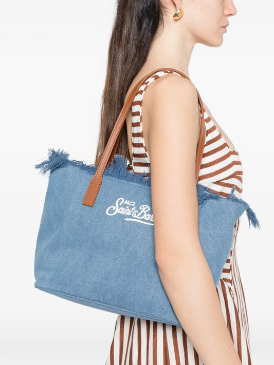MC2 ST.BARTH BORSA CITY BAG MID FRINGE  DENIM
