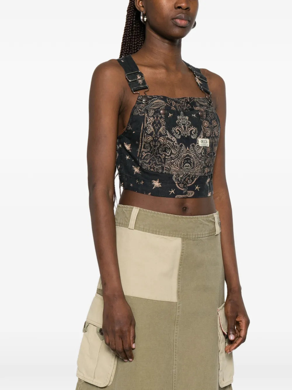 R13 TOP CROP PAISLEY BLACK