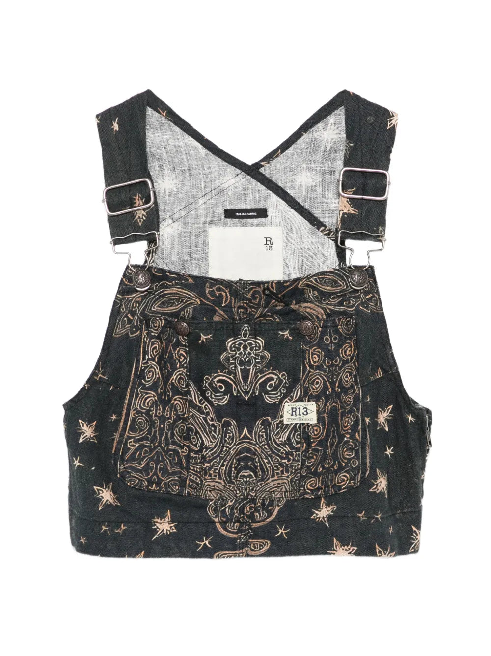 R13 TOP CROP PAISLEY BLACK
