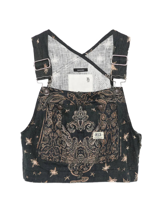 R13 TOP CROP PAISLEY BLACK