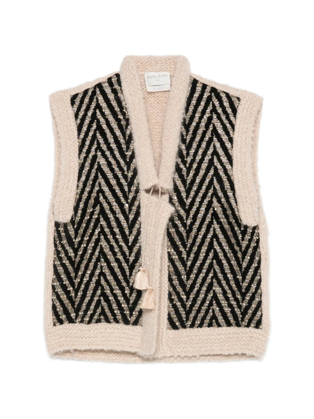 FORTE FORTE GILET JACQUARD CHEVRON NERO