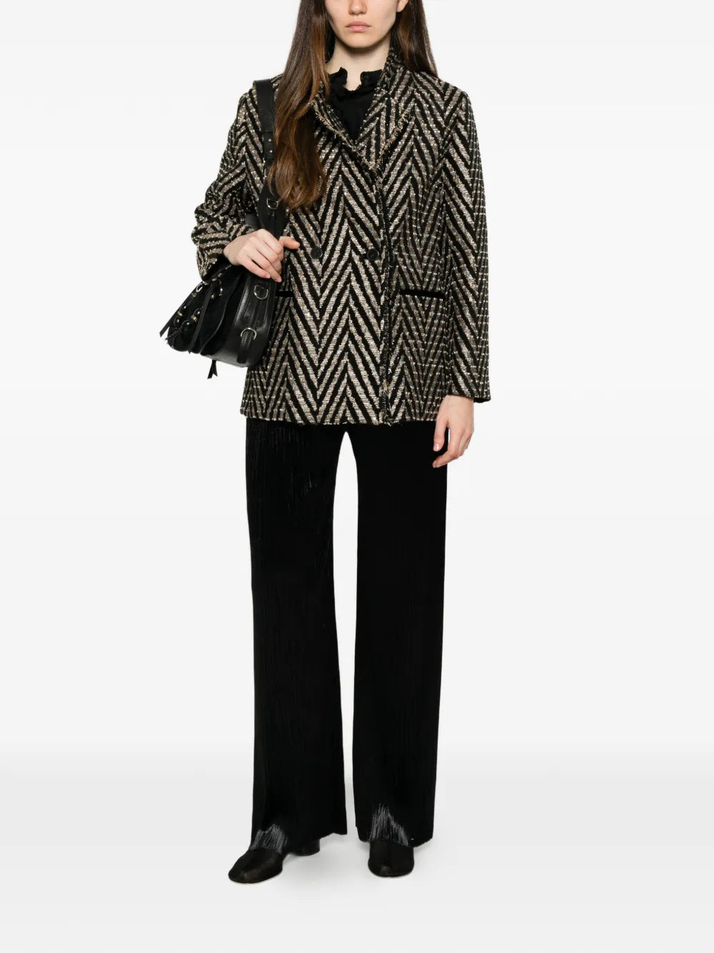 FORTE FORTE CAPPOTTO CORTO CHEVRON NERO