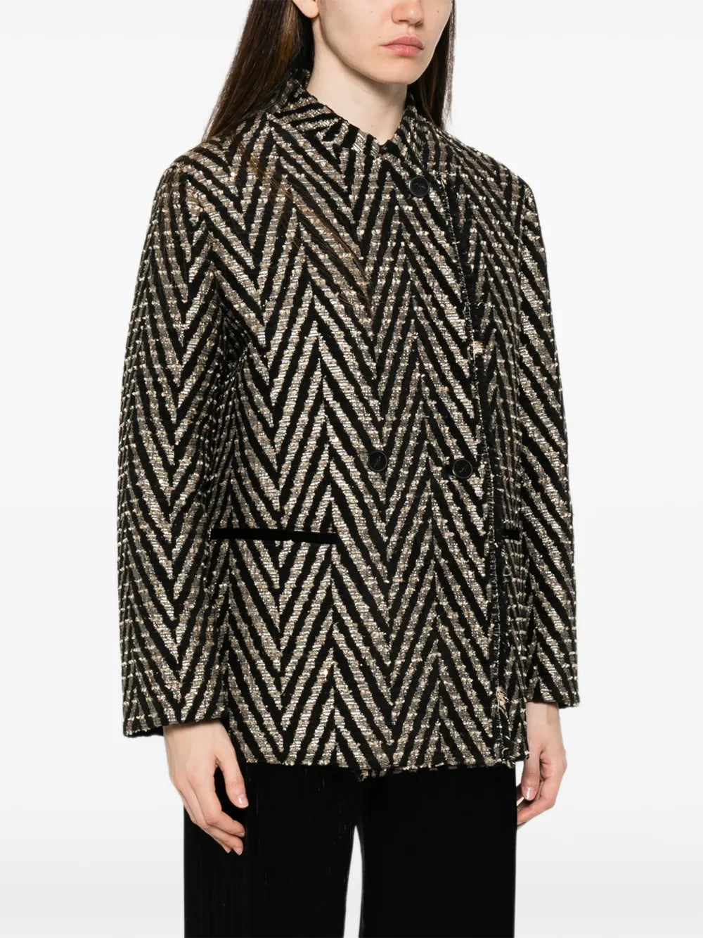 FORTE FORTE CAPPOTTO CORTO CHEVRON NERO