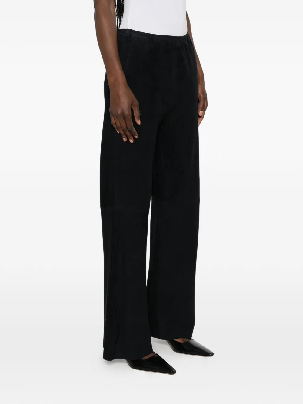 FORTE FORTE PANTALONE PELLE SCAMOSCIATA NOTTE