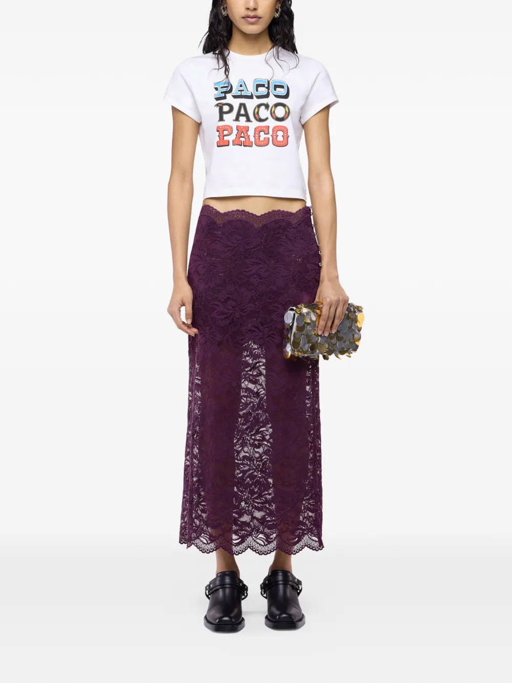 RABANNE GONNA PIZZO MAGENTA