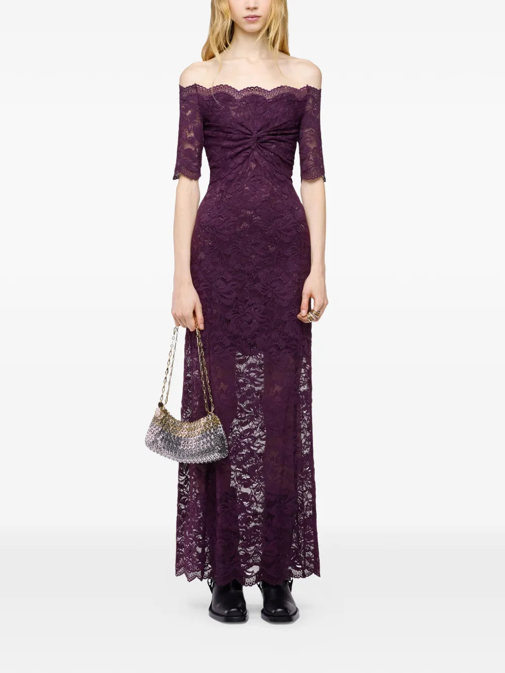 RABANNE ABITO LUNGO PIZZO MAGENTA