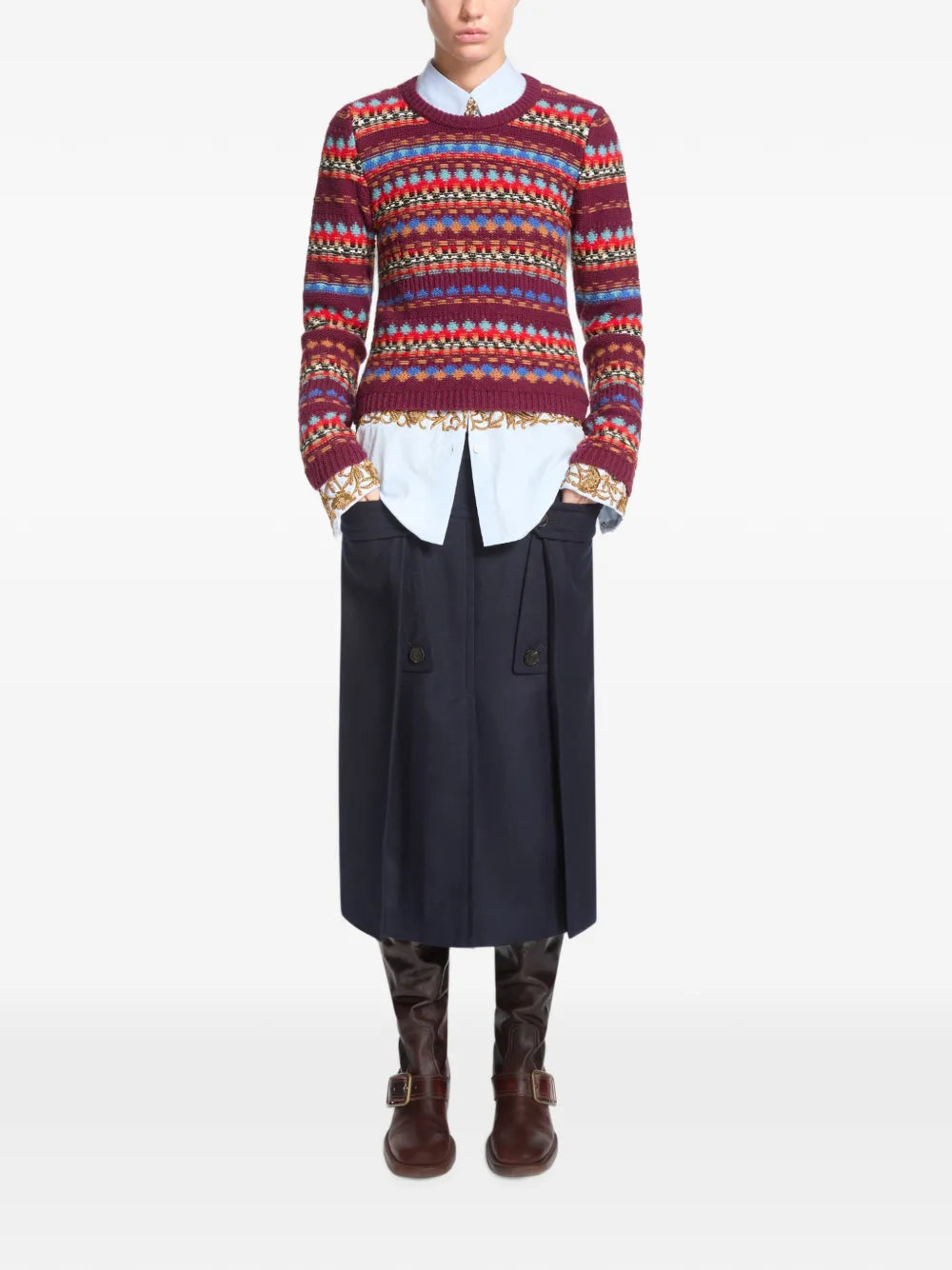 DRIES VAN NOTEN MAGLIONE  BORDEAUX RIGHE MULTICOLOR