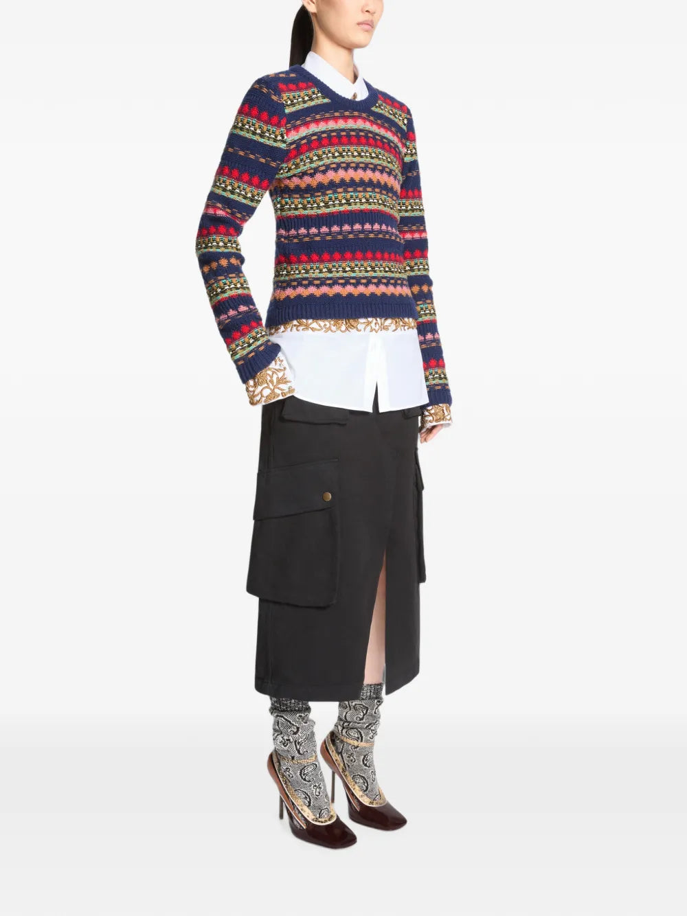 DRIES VAN NOTEN MAGLIONE  BLU RIGHE MULTICOLOR