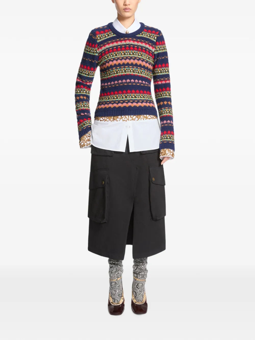 DRIES VAN NOTEN MAGLIONE  BLU RIGHE MULTICOLOR