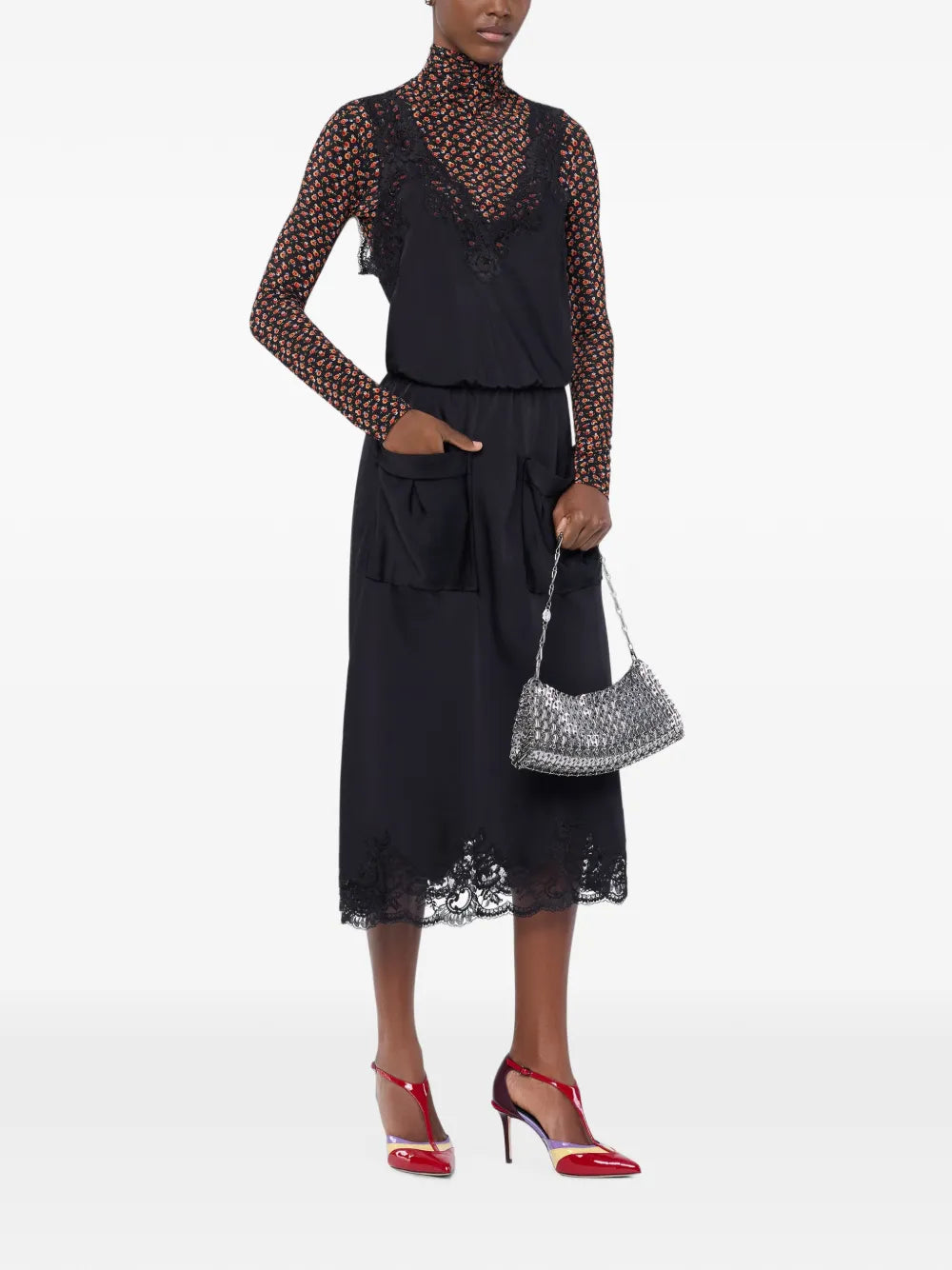 RABANNE ABITO MIDI SATIN BLACK