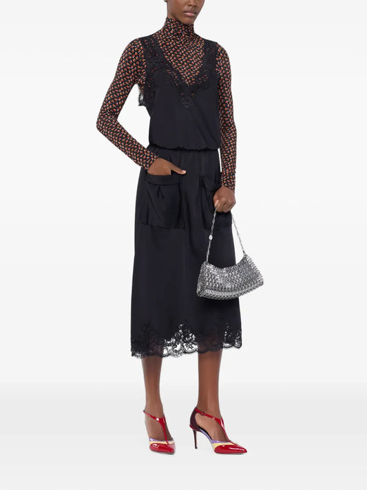 RABANNE ABITO MIDI SATIN BLACK