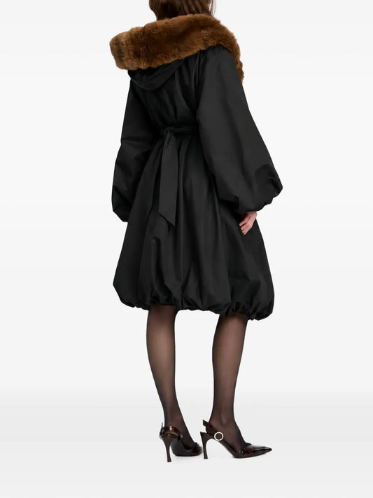 ROTATE CAPPOTTO NERO BORDO PELLICCIA