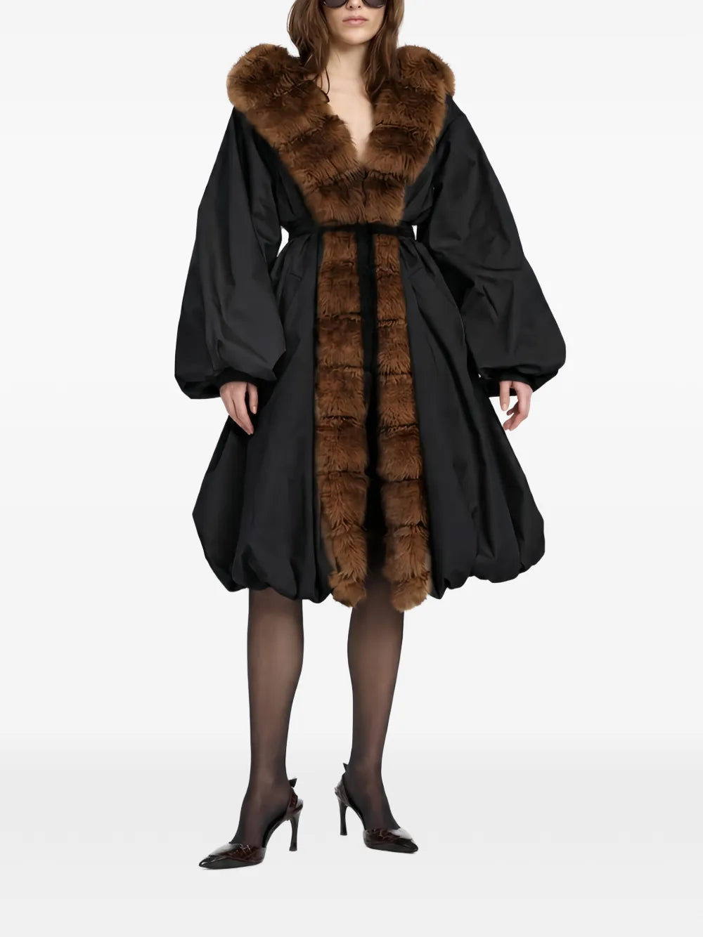 ROTATE CAPPOTTO NERO BORDO PELLICCIA