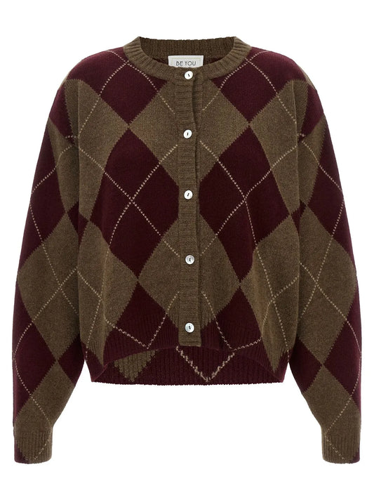BE YOU CARDIGAN  ROMBI BORDEAUX BROWN