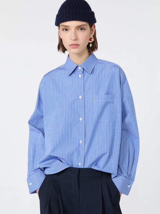 WEEKEND  MAX MARA CAMICIA OVATTA RIGA AZZURRA