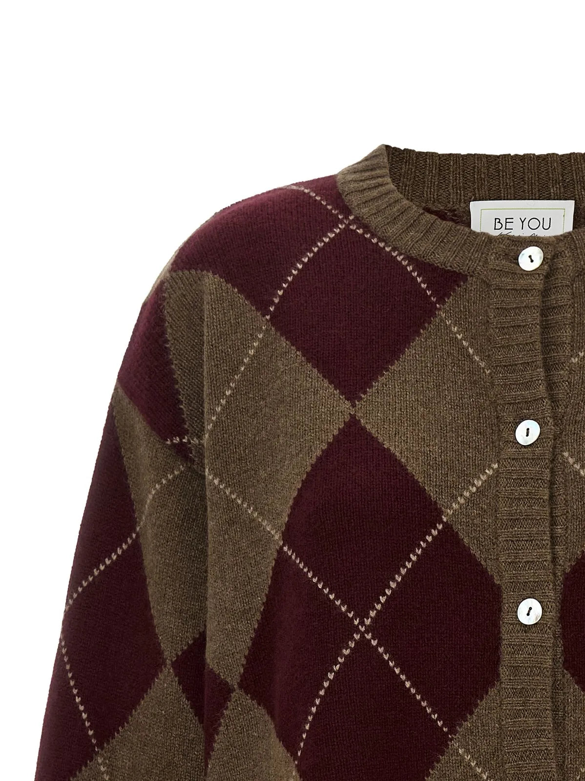BE YOU CARDIGAN  ROMBI BORDEAUX BROWN