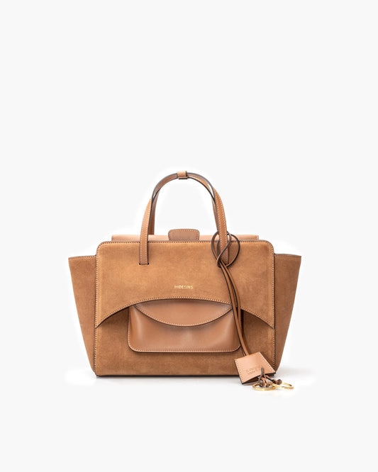 HIDESINS BORSA FLAP M SUEDE COGNAC