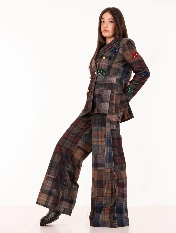 BYE PANTALONI VELLUTO QUADRI PATCH