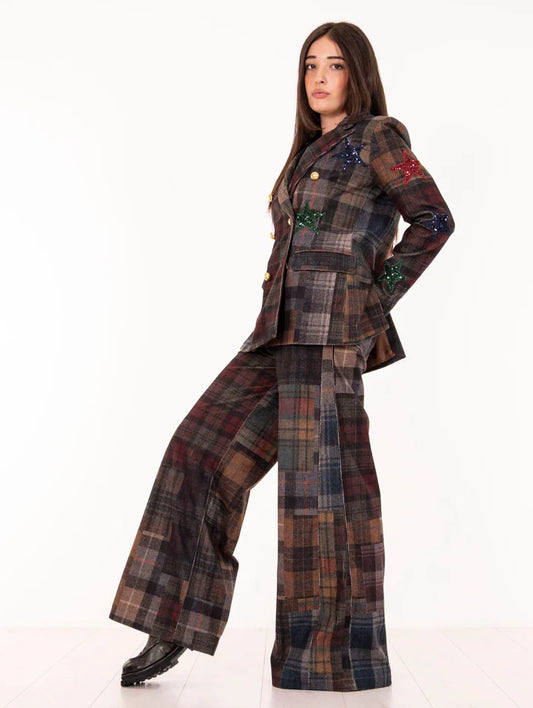 BYE PANTALONI VELLUTO QUADRI PATCH