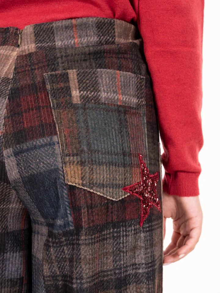 BYE PANTALONI VELLUTO QUADRI PATCH