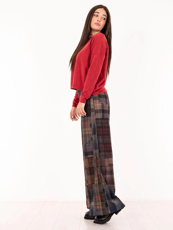 BYE PANTALONI VELLUTO QUADRI PATCH