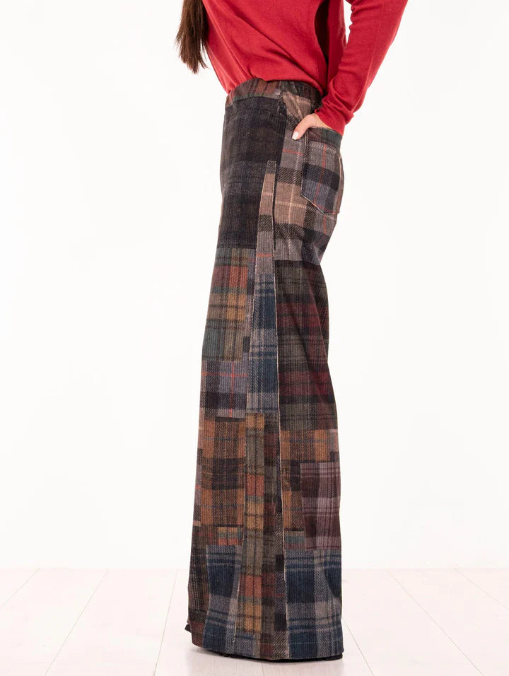 BYE PANTALONI VELLUTO QUADRI PATCH